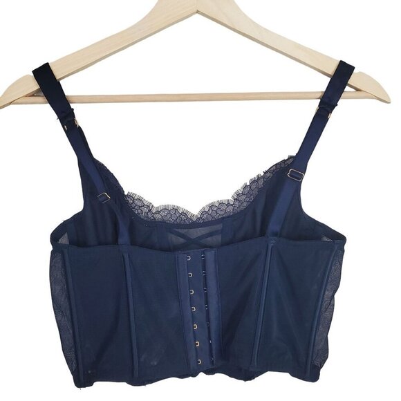 Victoria's Secret Dream Angels Corset Bra M DD Navy Blue Floral Victorian Sexy - Picture 2 of 6